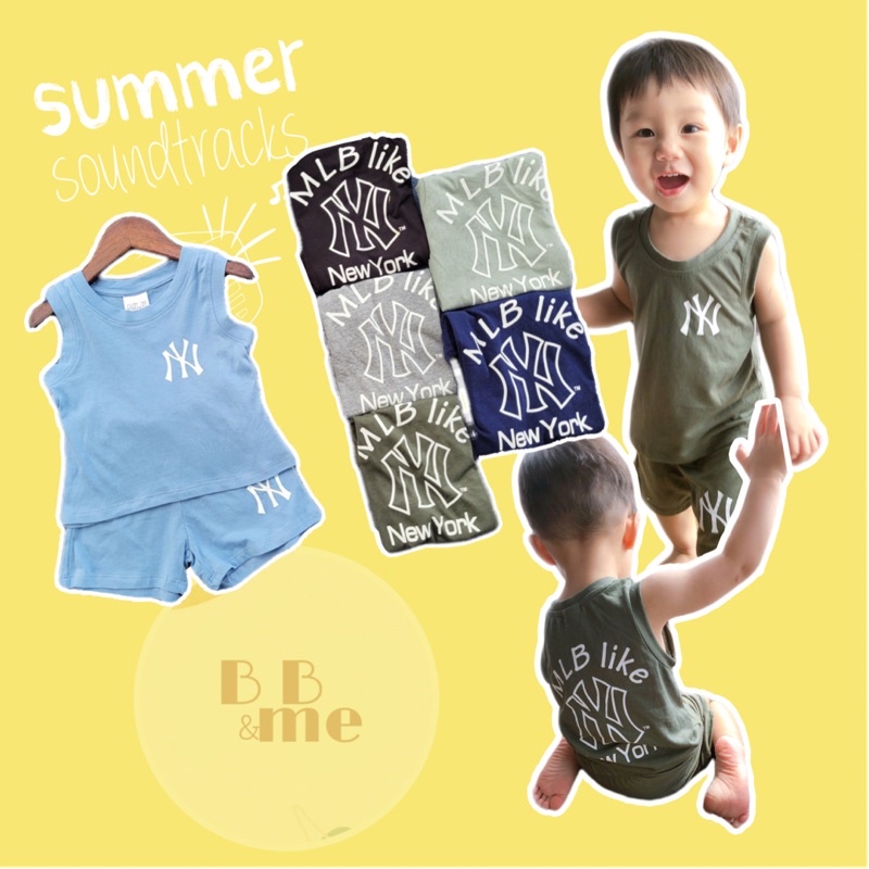 Set đồ cho bé trai MLB áo thun ba lỗ áo phông cộc tay vải cotton mùa hè cho bé trai 1 2 3 4 5 6 tuổi