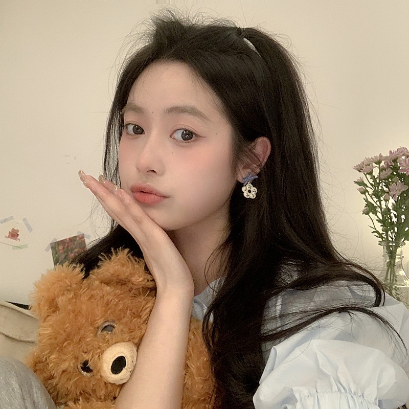 Bông Tai Mạ Bạc Dạng Kẹp Hình Nơ Tím Phong Cách Ngọt Ngào Dễ Thương 2022