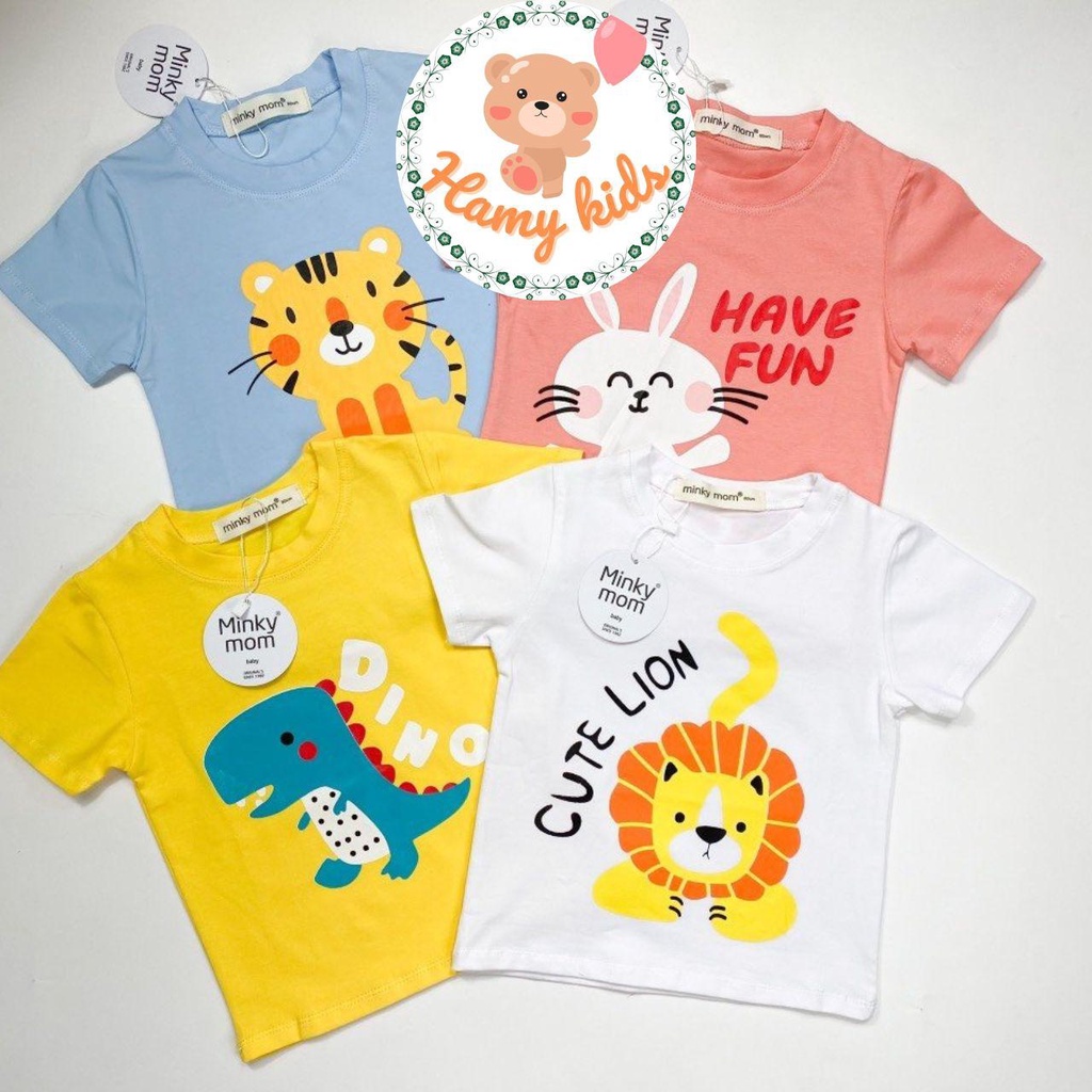 Đồ Bộ Cộc Tay Trẻ Em Minky Mom Chính Hãng Vải Cotton Hình Khủng Long Hổ Sư Tử Cho Bé 0-5 Tuổi Dưới 20kg - Hamykids