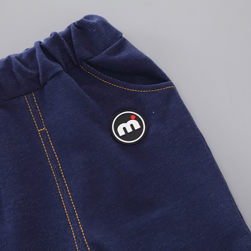 Bộ áo thun ngắn tay in hình vương miện + quần short denim cho bé trai