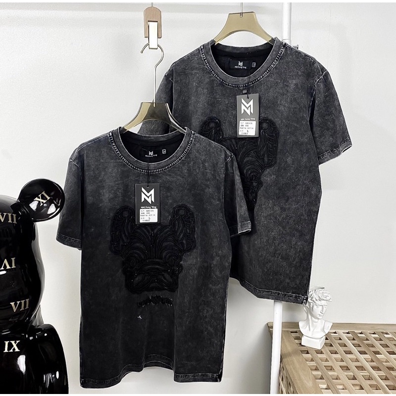 Áo phông loang thời trang có hoạ tiết thêu chó, Áo cộc tay mùa hè phong cách giới trẻ btshop từ 45 đến 75 kg