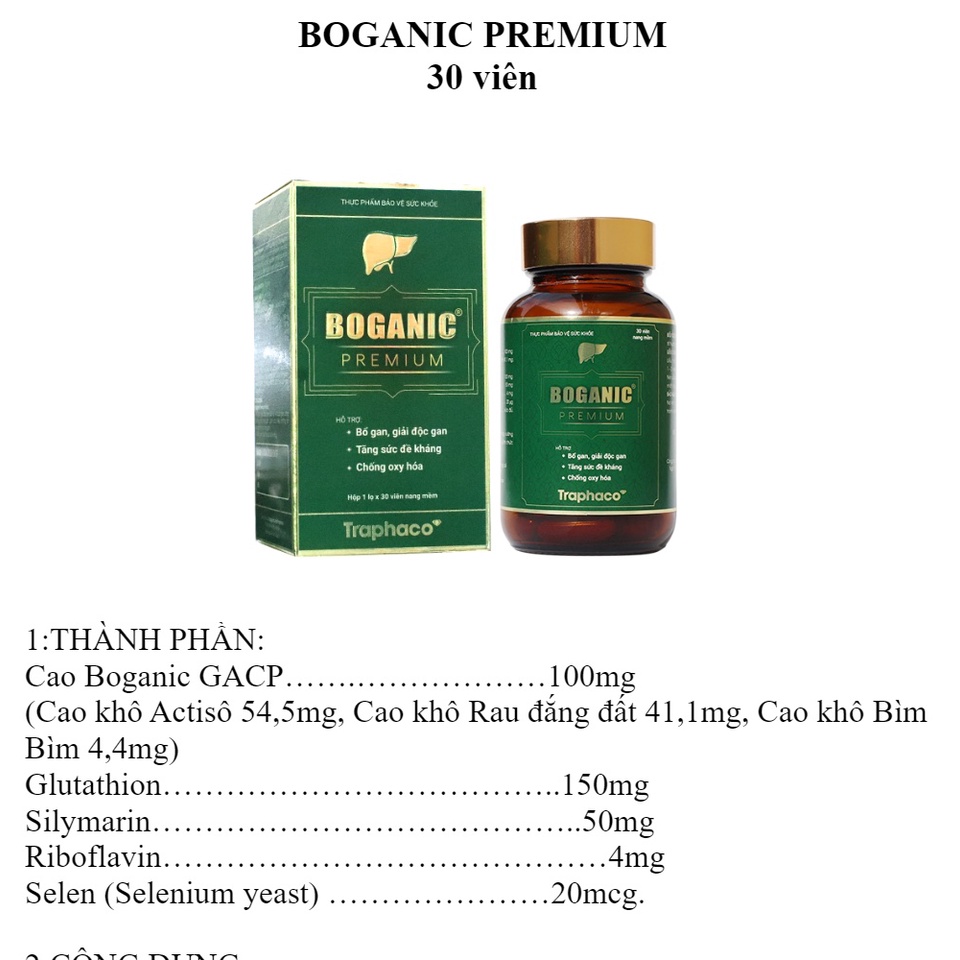 BOGANIC PREMIUM – Bổ gan, giải độc gan, tăng sức đề kháng, chống oxy hóa (30 viên)