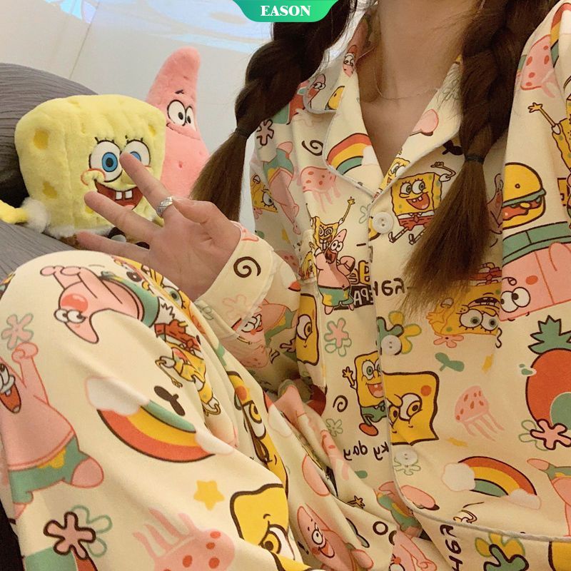 Bộ Đồ Ngủ Tay Dài In Hoạt Hình Spongebob Đơn Giản Thời Trang Xuân Thu Cho Học Sinh