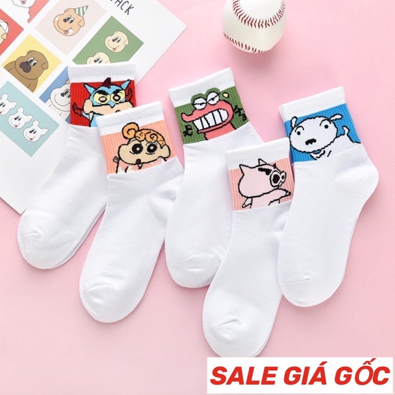 Vớ Cổ Cao YUMI BÁN SỈ Vớ Unisex Nam Nữ Tất In Hình Họa Tiết Shin Chất Cotton Siêu Đáng Yêu