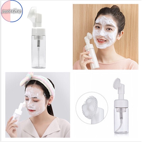 [Hàng mới về] Chai rỗng dạng nhấn 120ml/150ml đựng kem mousse rửa mặt tạo bọt kèm đầu bàn chải silicon