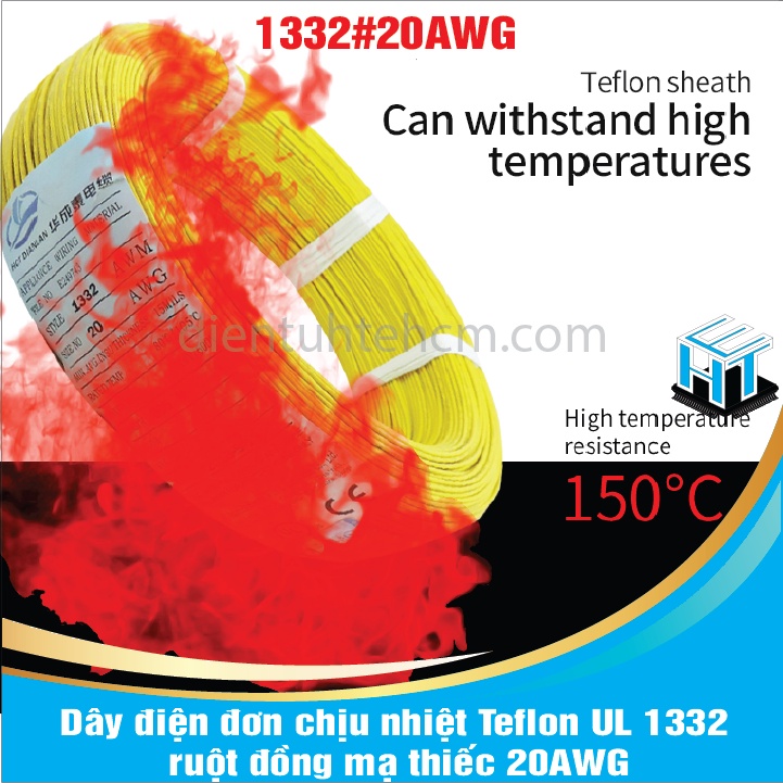 1 MÉT Dây điện đơn chịu nhiệt Teflon UL 1332 ruột đồng mạ thiếc 20AWG