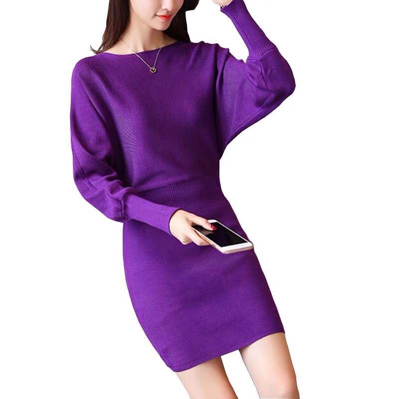 Váy len Nữ trơn dài tay cánh dơi Ôm Body mềm mịn không xù co giãn loại 1
