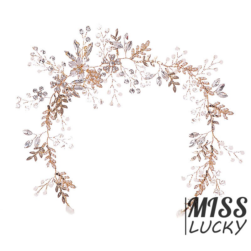 Vòng hoa đính đá và ngọc trai giả sang trọng cho cô dâu