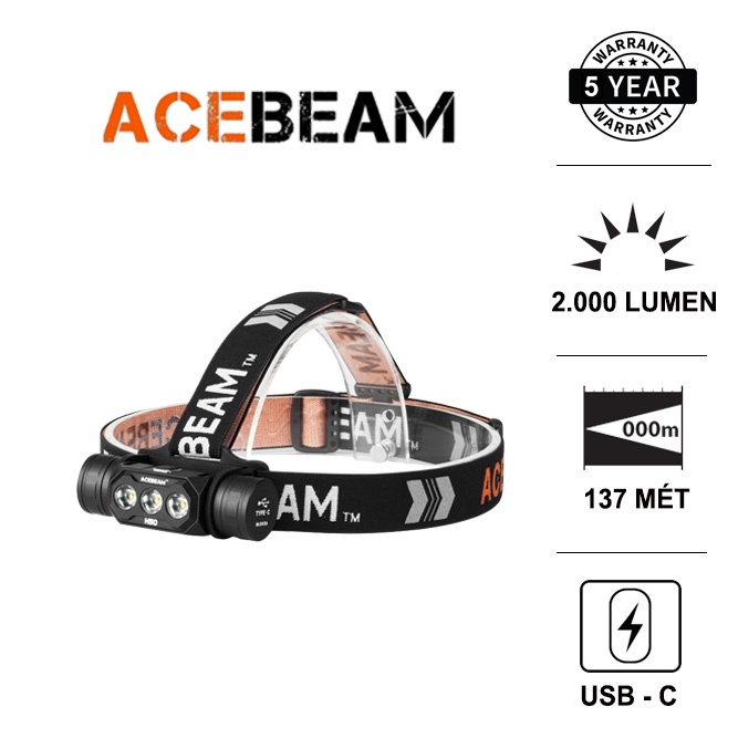 Đèn pin đội đầu ACEBEAM H50  3 LED tùy chọn sáng 2000 lm xa 137 m sử dụng 1 pin 18650 3100mAh Đèn &amp; Đèn pin