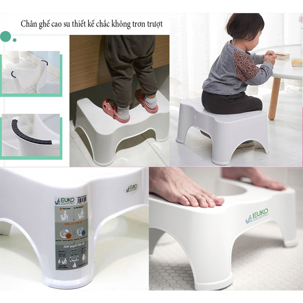 Ghế kê chân Toilet Euko Squatpro Babyhop, ghế kê chân vệ sinh cho trẻ em và người lớn, chống táo bón hiệu quả