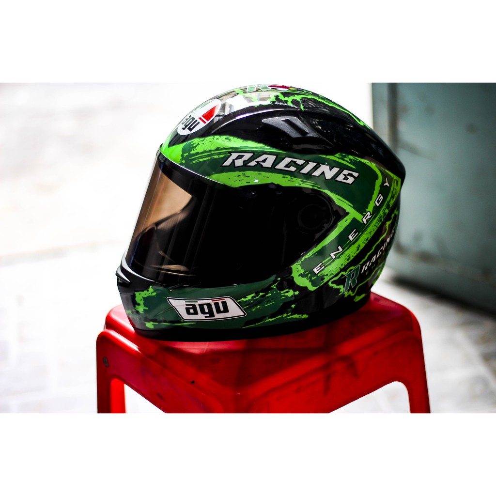 Mũ Fullface AGU Tem RACING Xanh Lá cực mới 2020 + Túi đựng nón