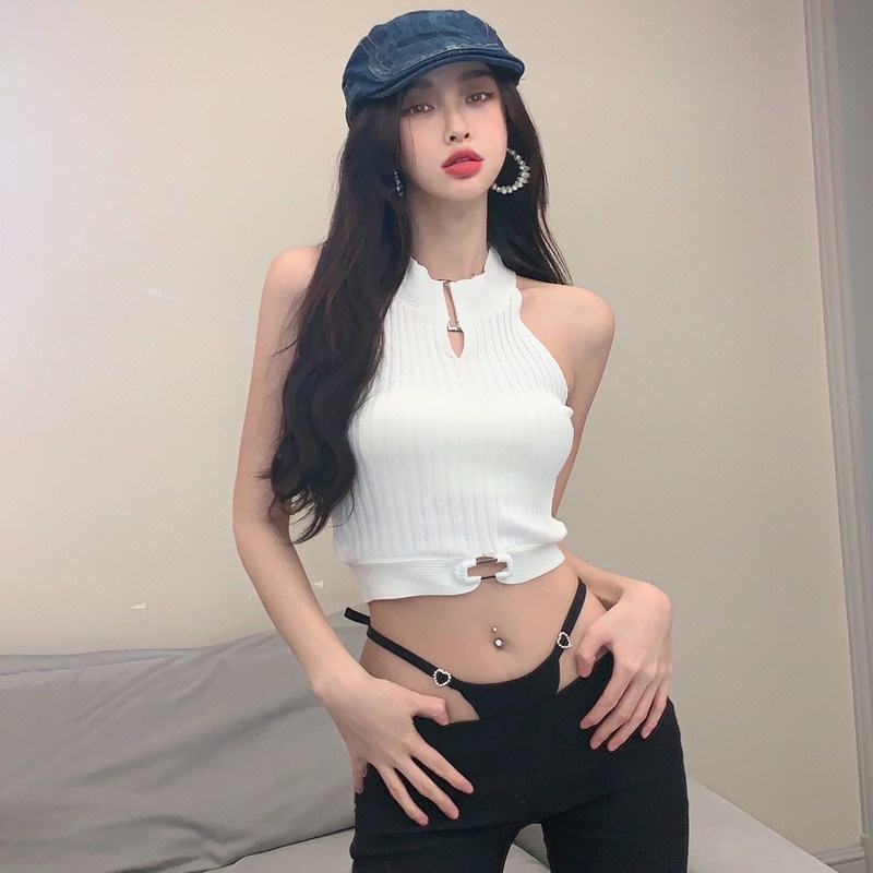 Áo Tank Top Dệt Kim Không Tay Màu Sắc Đơn Giản Cho Nữ