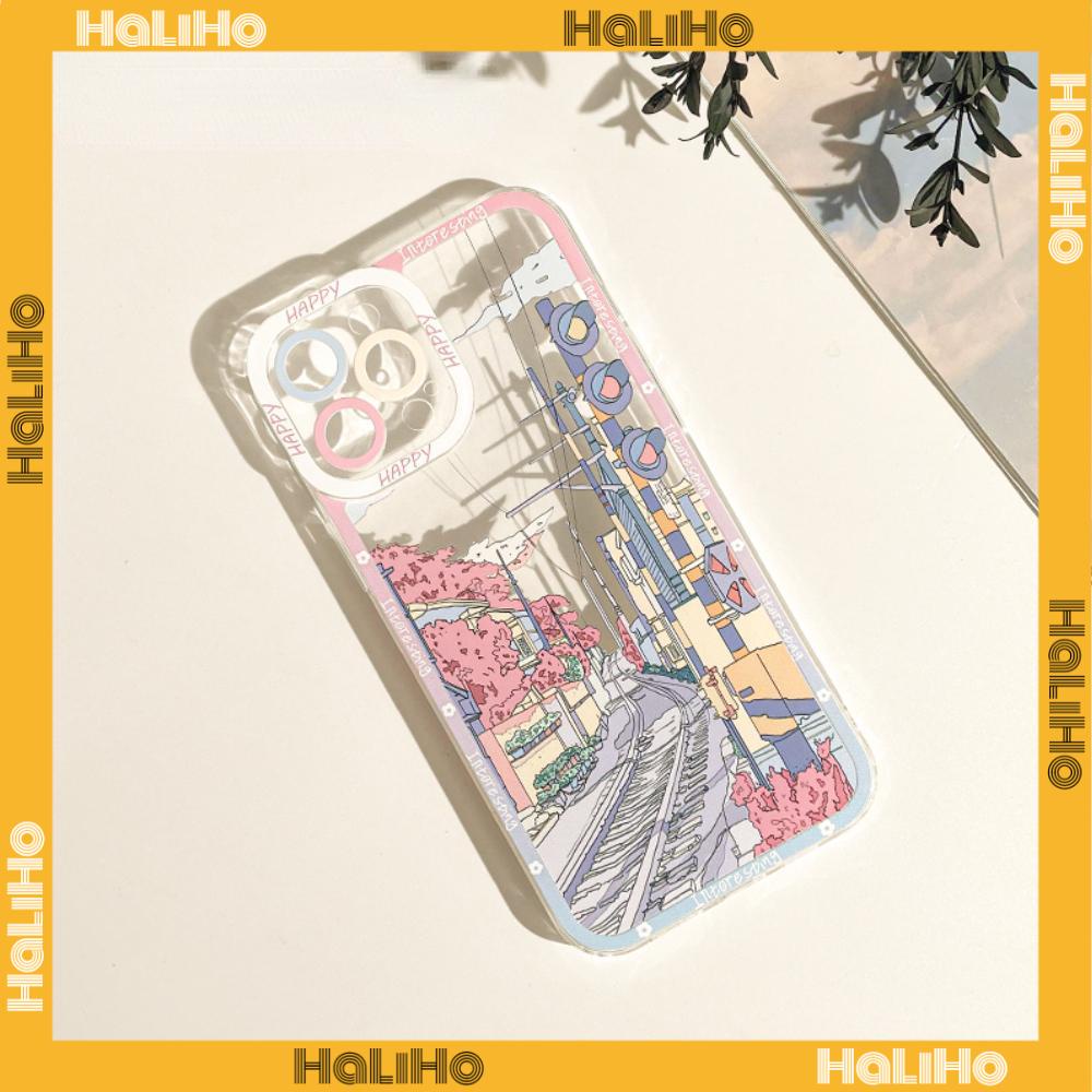 iPhone Case Silicone Soft Case Clear Case Square Edge Shockproof Protection Camera Manga Sakura Street Compatible For iPhone 11 iPhone 13 Pro Max iPhone 12 Pro Max iPhone 7 Plus xr