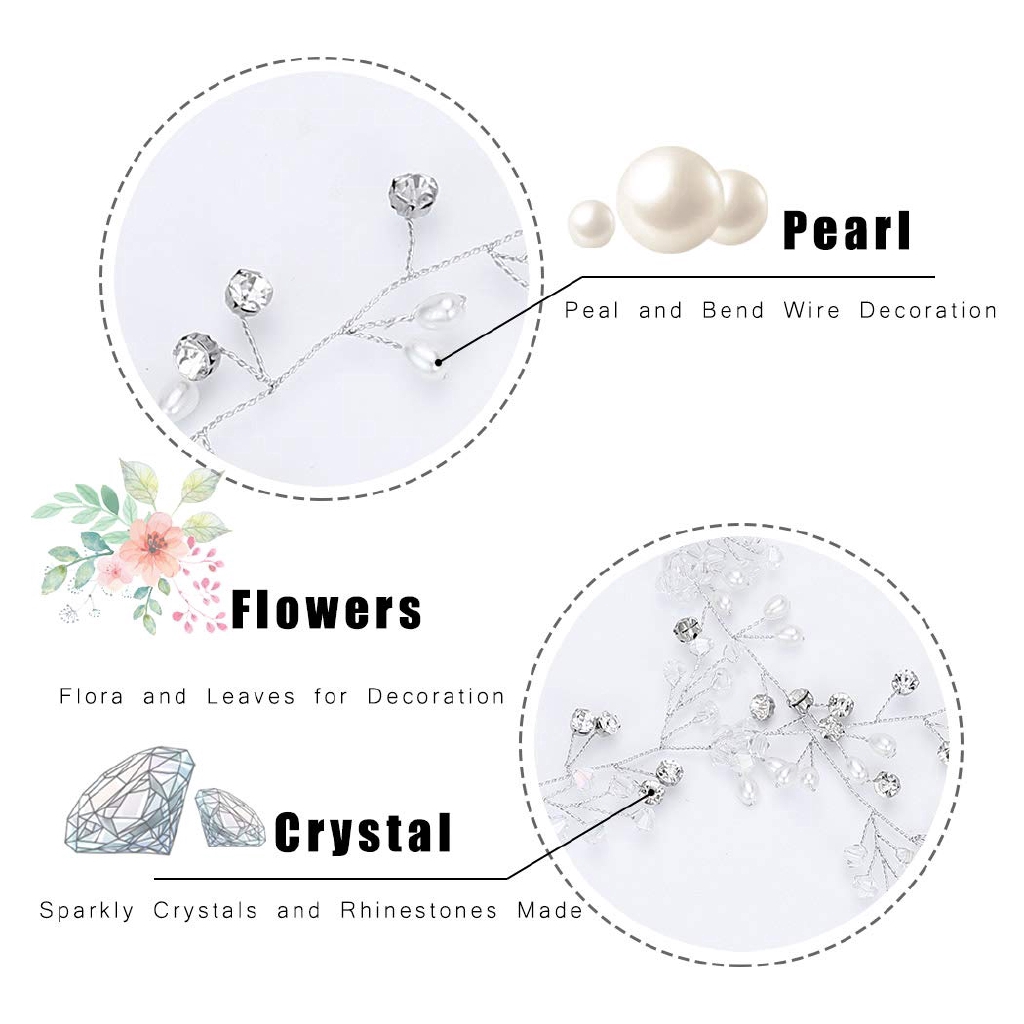 Western Wedding Bride Headdress Handmade Jewelry ,Bridal Hair Belt ,Crown Floral Crystal Pearl Hair Ornaments