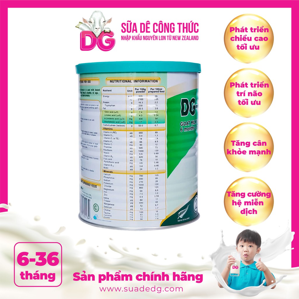 💖CHÍNH HÃNG💖 07/2022 Sữa Dê DG-2 Nhập khẩu nguyên lon từ NewZealand 400g