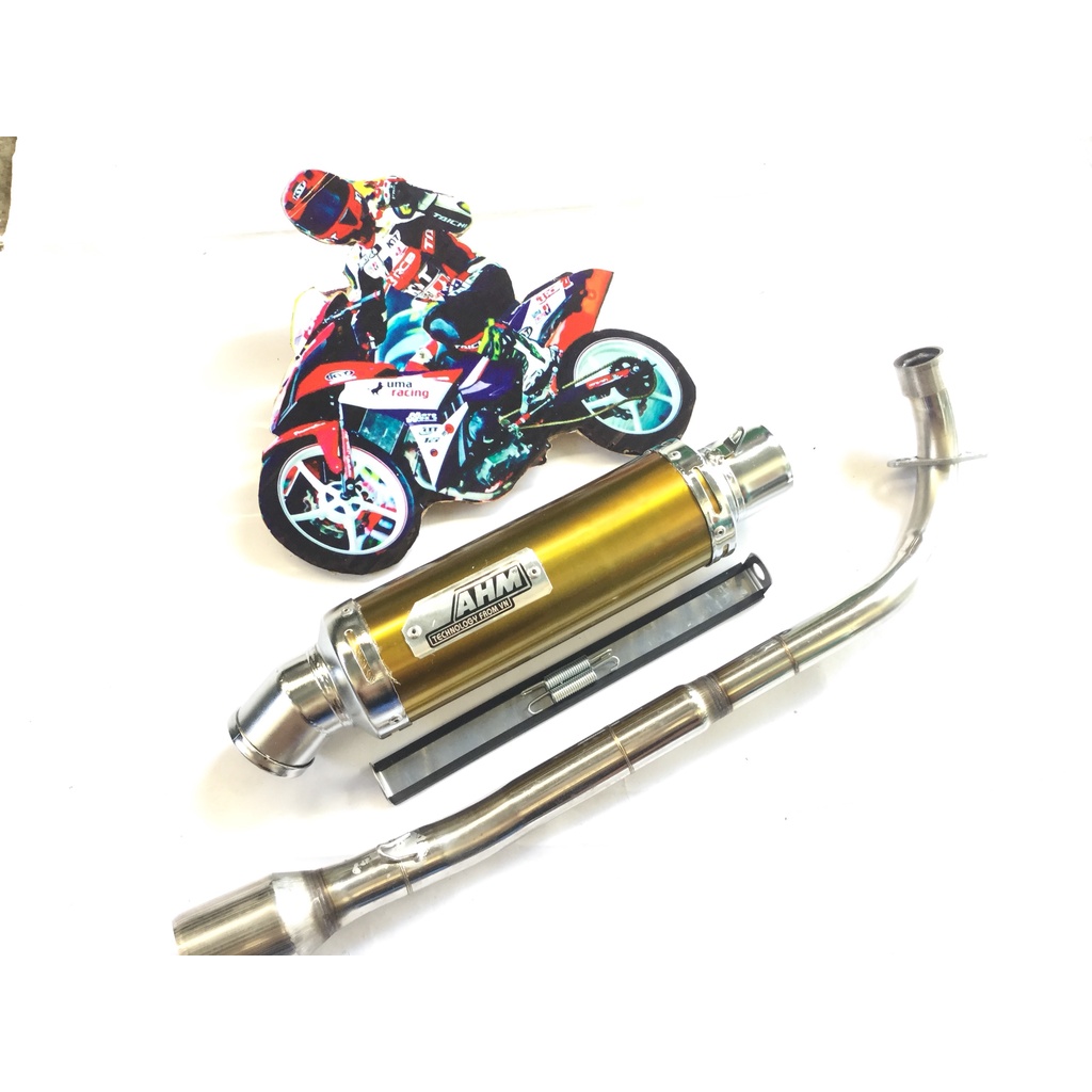Bộ pô ahm vàng full cổ INOX THẲNG WAVE, SI, CUP, DREAM, EXCITER, WINER, SONIC, RAIDER FI, SATRIA, GSX