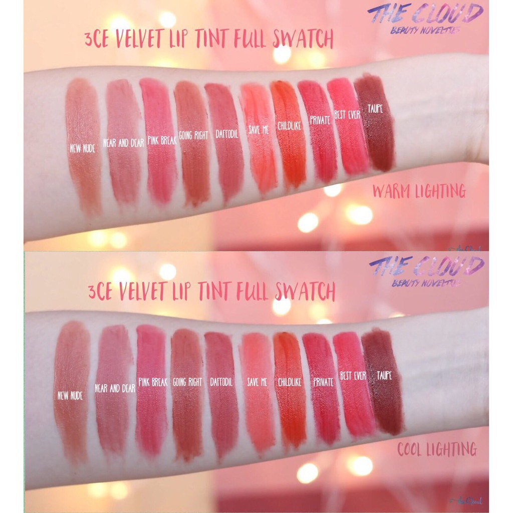 Son kem lì 3CE Velvet Lip Tint vỏ tròn Chính hãng, Date 2024