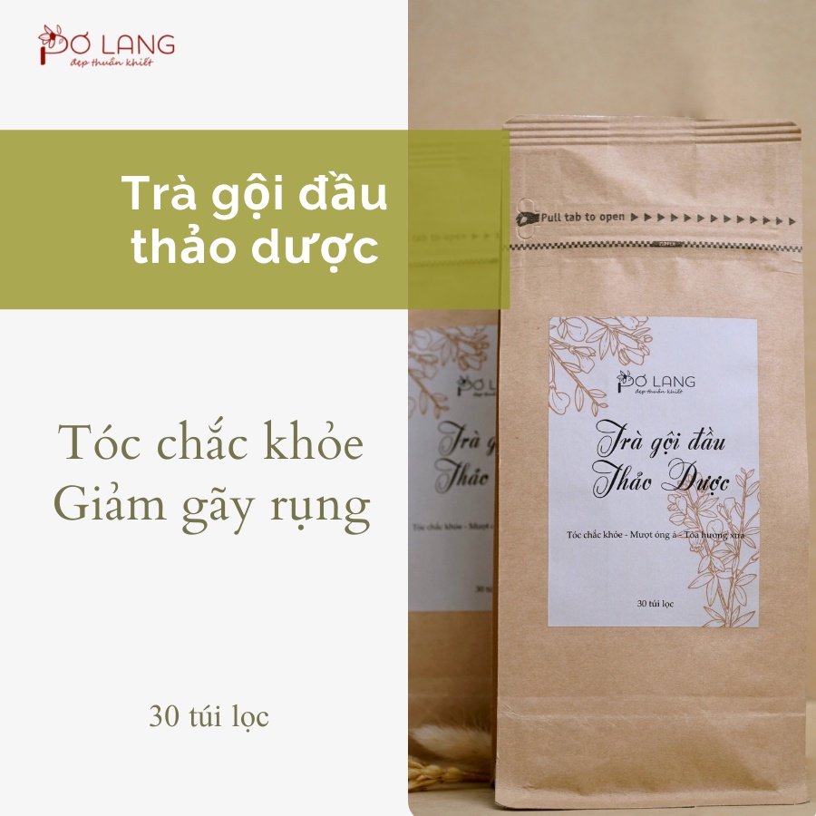 Trà gội đầu kích thích mọc tóc Thảo mộc Pơ Lang  gói 30 túi lọc (Giảm rụng tóc, kích thích mọc tóc, dưỡng tóc mềm mượt)