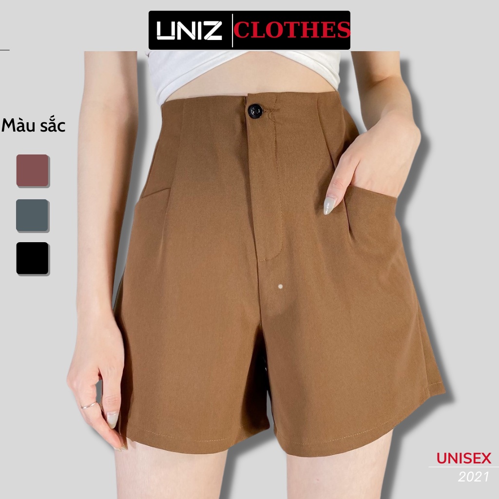 Quần Short Nữ UNIZ Q624 (3 Màu), Dáng Ngắn, Cạp Cao, 2 Túi Trước, Ống Rộng Vừa, Khóa Kéo, Vải Tuyết Mưa, Không Giãn