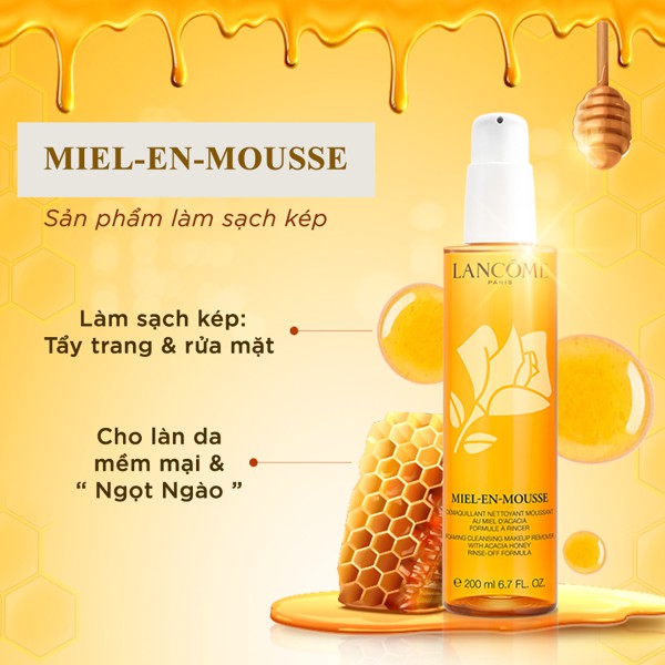 Sữa rửa mặt + tẩy trang Lancôme Miel-En-Mouse Foaming Cleansing Makeup Remover 200ml