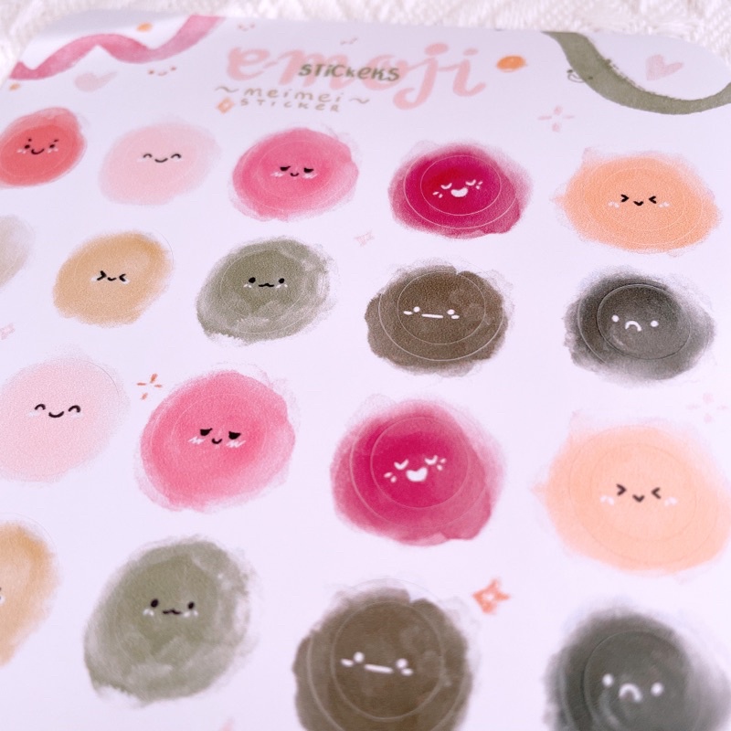 Meimei Sticker - Sticker giấy 20 emoji tròn màu nước dễ thương trang trí sổ
