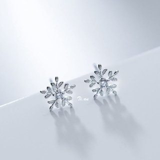 Khuyên tai bạc 925 Ti.an Accessories cho Nữ - Khuyên tai hoa tuyết gắn pha lê Snowflower KT019