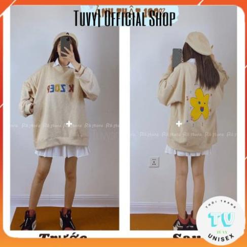 Sweater nữ TUVYSHOP áo nỉ nam nữ KIZDER chất nỉ ngoại mềm mịn không xù ấm áp tay bồng form rộng màu be