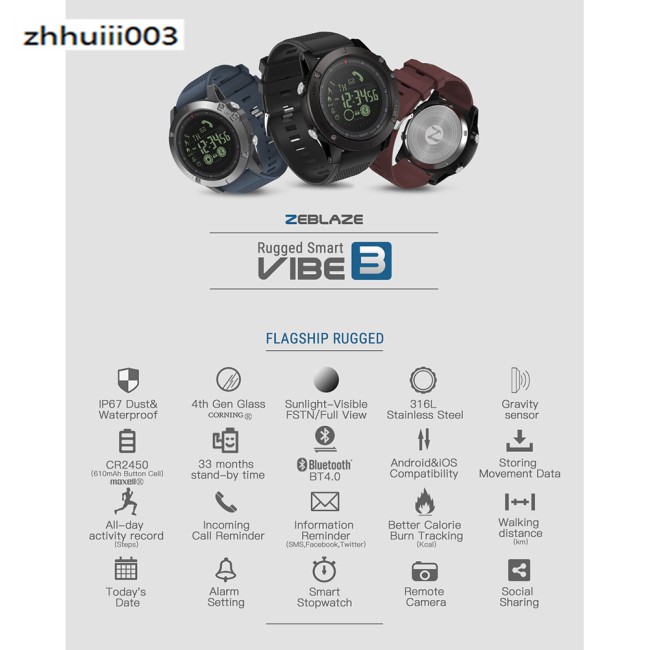 Đồng Hồ Thông Minh Zeblaze Vibe3 33-monb 24h Cho Ios Android