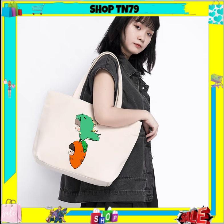 Túi tote túi vải CỦ CẢI thời trang phong cách Hàn quốc, có khóa miệng to rộng đi học , đi chơi, đi làm giá rẻ CC-01