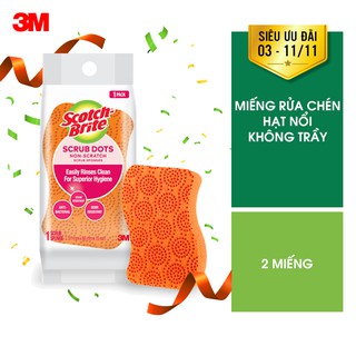 [MÃ FSSNOV11-20% VÀO SHOP LẤY THÊM MGG]Combo 2 Miếng rửa chén Scotch Brite (Cót rai) 3M 2950 hạt nổi Không trầy màu cam
