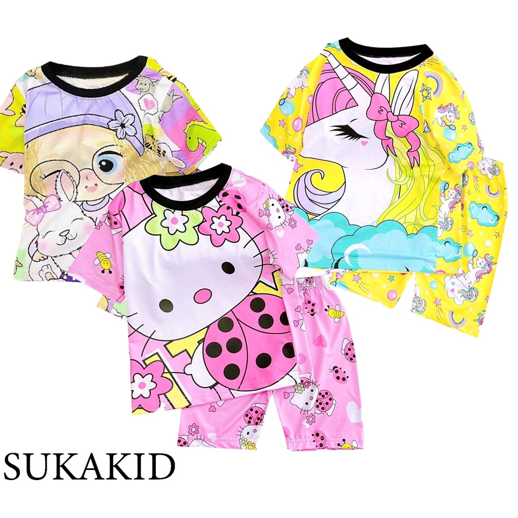 Đồ bộ bé gái hình in 3D chất liệu thoáng mát mềm mịn co hình mèo bọ,ngựa nơ ,gái thỏ 6kg đên 40kg.GN04.