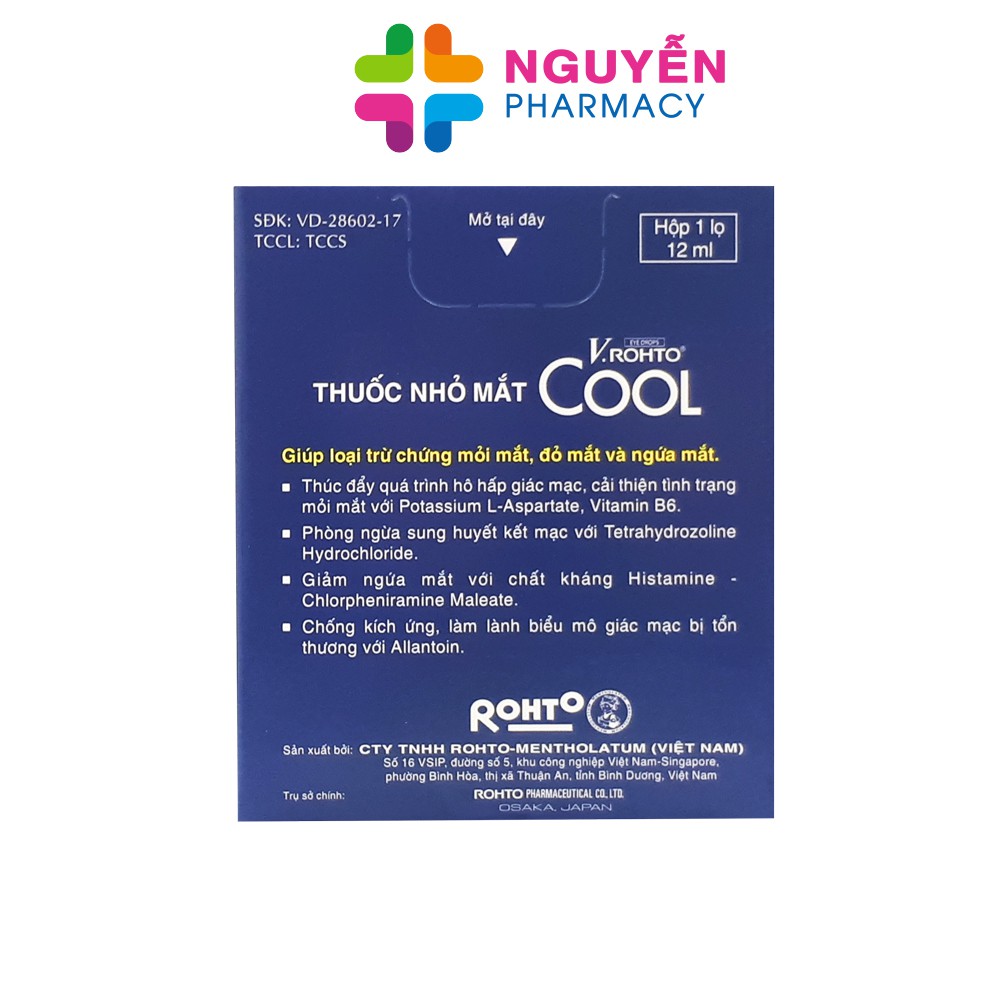 Nước nhỏ mắt V.Rohto Cool - Giảm mỏi mắt, đỏ mắt, ngứa mắt và khô mắt