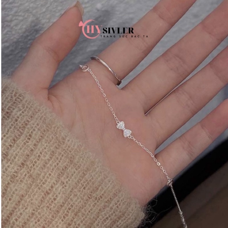 Lắc tay bạc ta nơ đính đá nhỏ xinh nhẹ nhàng vòng tay nữ bạc thật giá rẻ