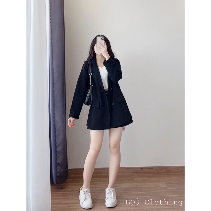 SET BLAZER TRƠN 2 món- CHÂN VÁY LƯNG THUN SAU (Ảnh thật)