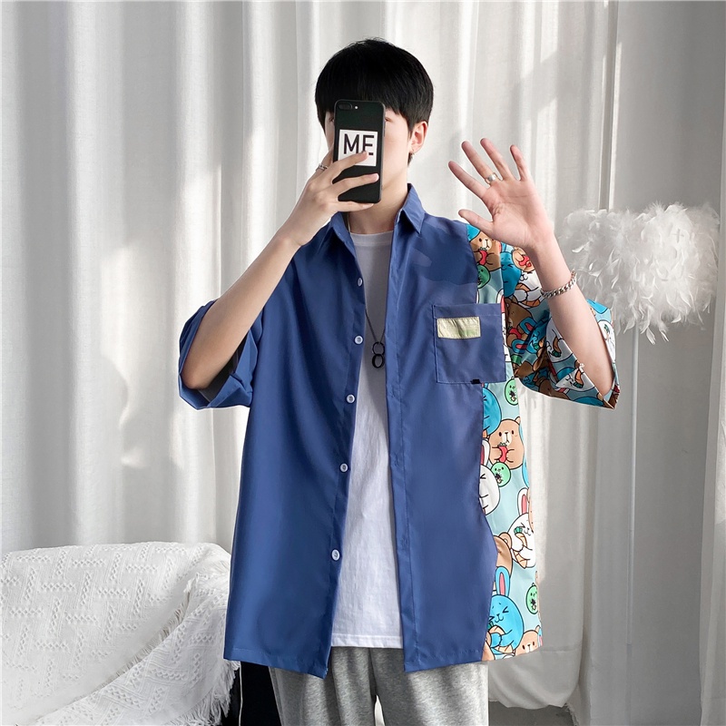 Áo Sơ Mi Mỏng Dáng Rộng Tay Ngắn In Họa Tiết Hoạt Hình Chất Lượng Cao Thời Trang Mùa Hè Hàn Quốc Cho Nam 2022