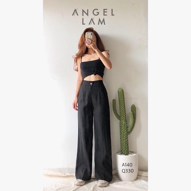 Quần Ống Rộng Suông / Quần Culottes Vải Đũi Lưng Cao Dài 100 cm