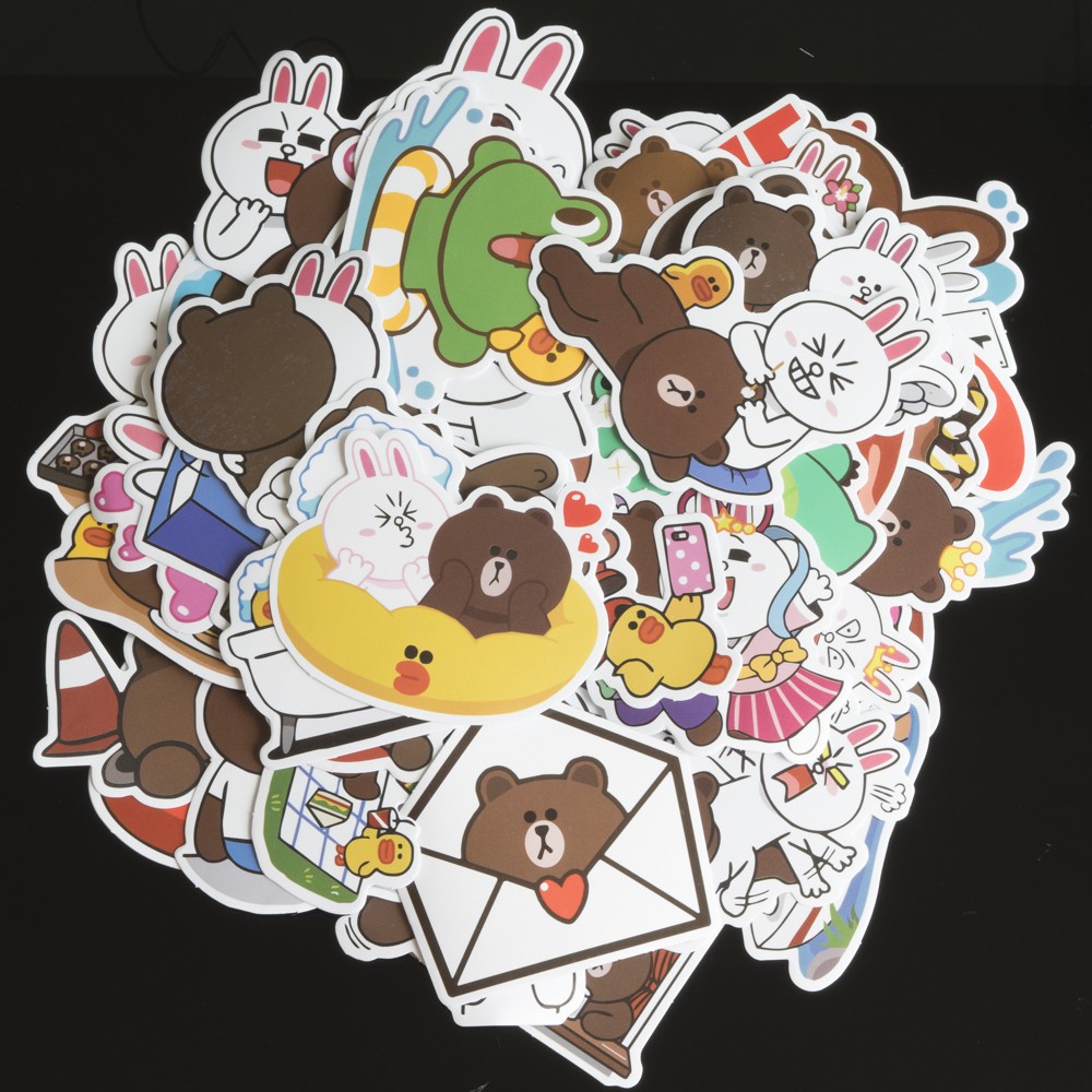 Bộ miếng dán sticker, stickers cao cấp chủ đề Gấu Line Brown 2020 trang trí Vali Laptop Mũ Bảo Hiểm Xe Máy Xe Đạp Đàn