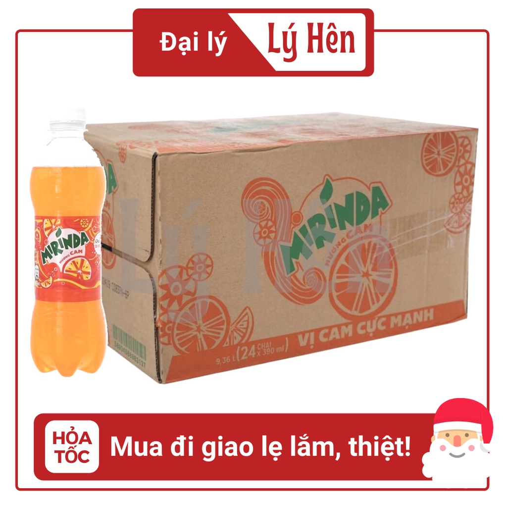 Thùng 24 Chai Nước Ngọt Có Gas Mirinda Vị Cam Soft Drink Chai Nhựa PEP 390ml Date Luôn Mới