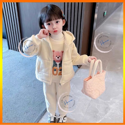 Bộ Nỉ Bông Dài Tay Dày Dặn Dành Cho Bé Gái Siêu Ấm Dễ Thương