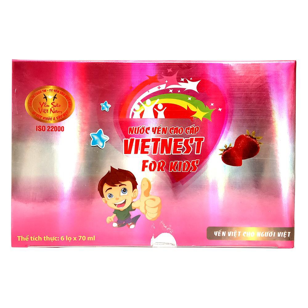 Hộp 6 lọ nước yến cao cấp vị dâu chưng sẵn nhiều vitamin cho bé VIETNEST For Kids 70ml