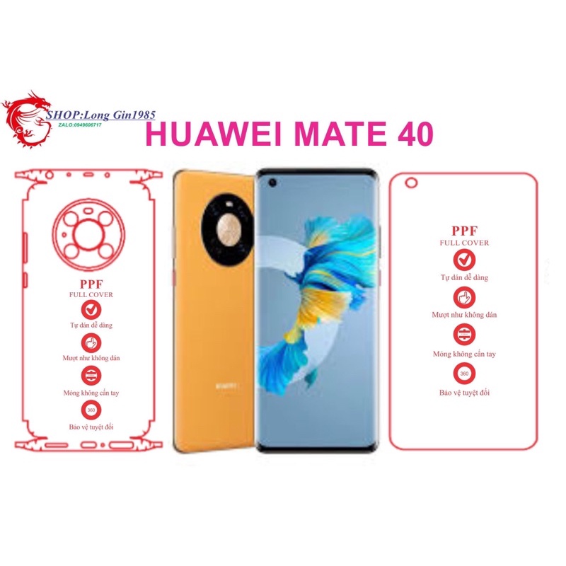Huawei Mate 40 miếng dán trong Ppf mặt sau và mặt trước chống va đập chống trầy xước