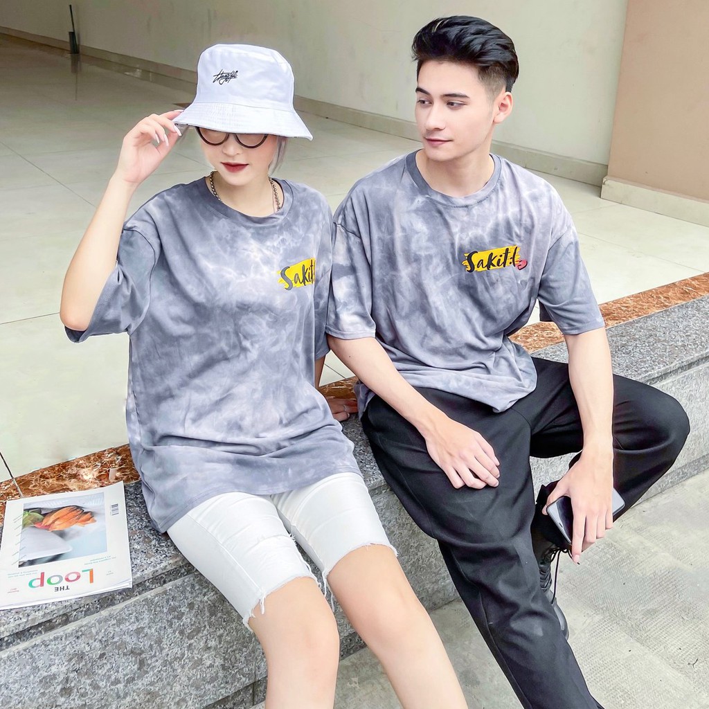 Áo thun tay lỡ nam nữ Unisex LA SOAVE màu xám loang in hình form rộng dáng Ulzzang cho cặp đôi - Trendy 2021