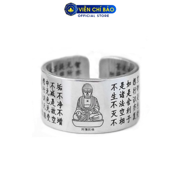 Nhẫn bạc nam Phật bản mệnh 12 con giáp khắc Bát Nhã Tâm Kinh bản hở chất liệu bạc Thái 925 Viễn Chí Bảo N100867