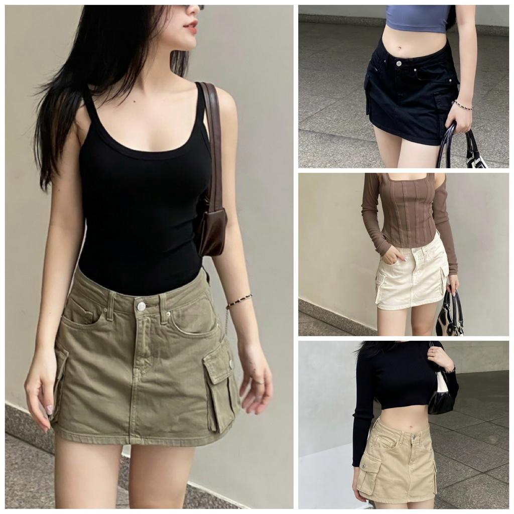 Chân váy túi hộp Y2K cạp thấp mẫu mới Sofm Wear, váy túi vuông trước