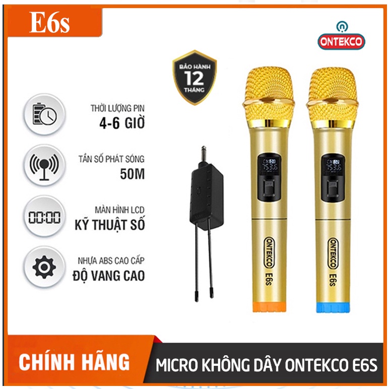Micro karaoke ONTEKCO E6S thuộc dòng micro không dây công nghệ mới nhất hát chuyên nghiệp cho gia đình