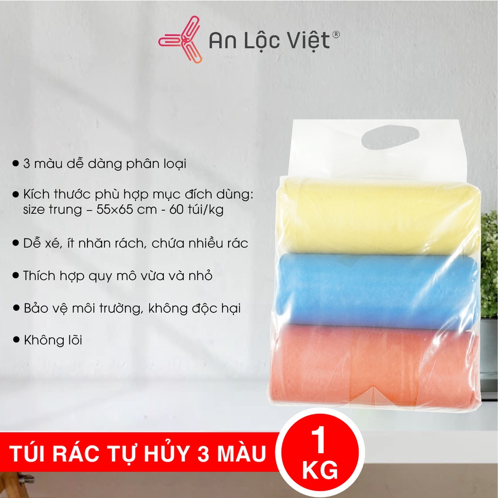 1Kg Bao rác 3 cuộn đen - màu Trí Quang (tự phân hủy)