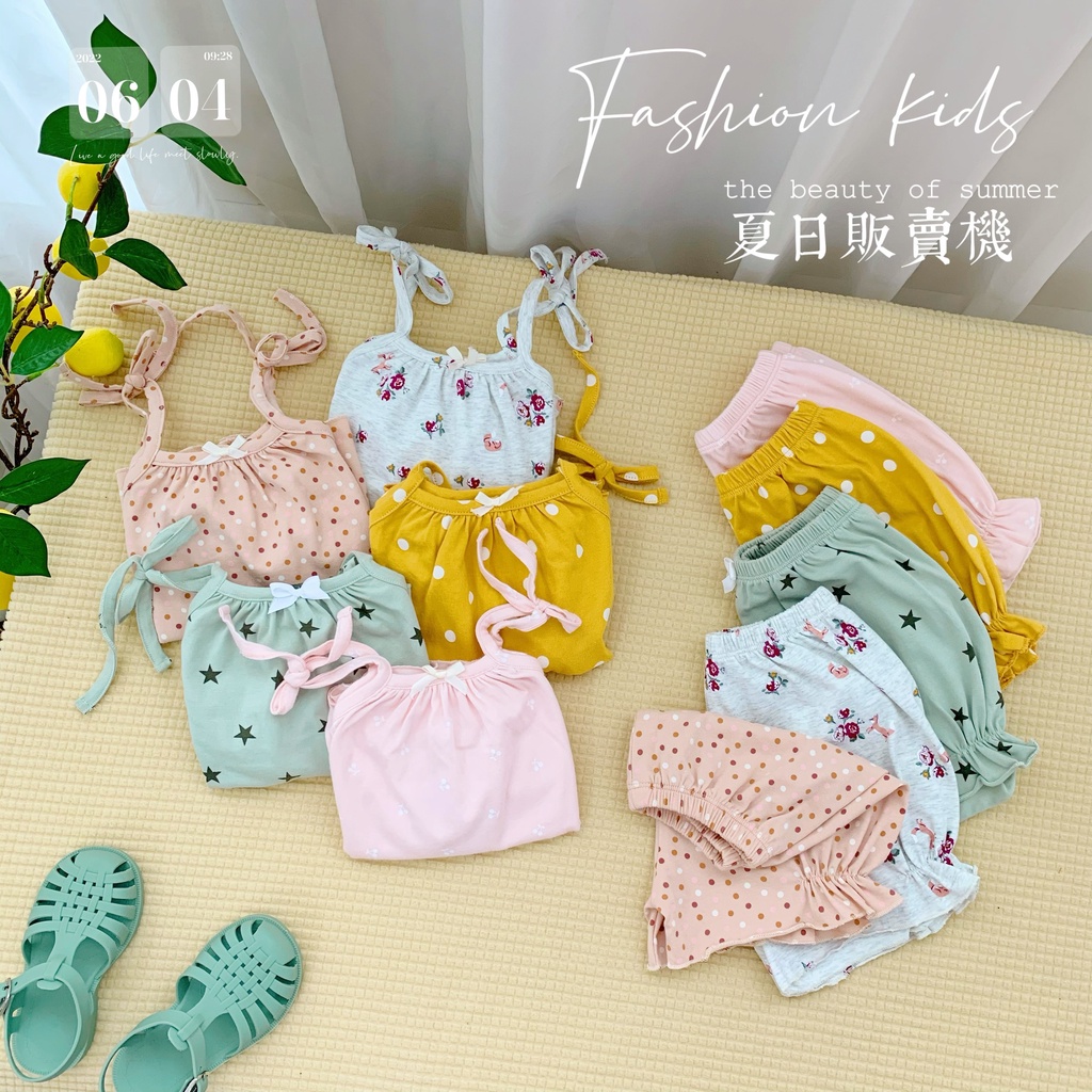 Bộ cotton hai dây xinh xắn cho bé, bộ thun hoạ tiết dễ thương cho bé gái