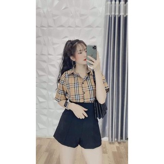 Áo sơ mi bbr tay ngắn ⚡ áo sơ mi sọc kẻ cho nàng