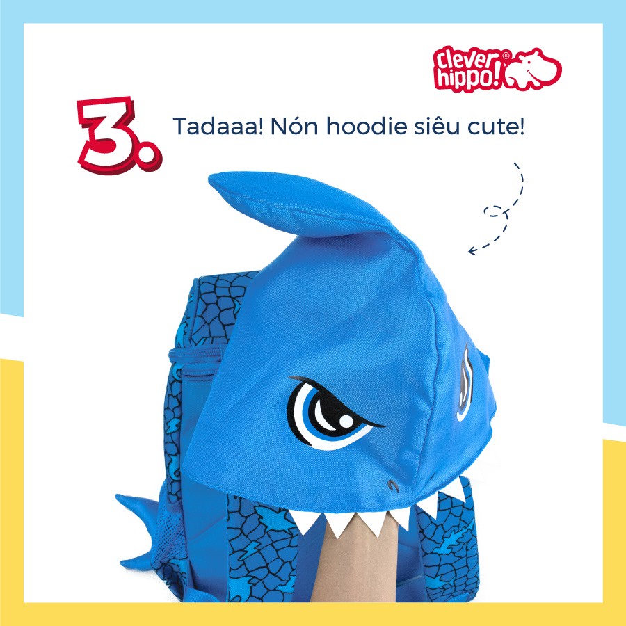 Balo Học Sinh Clever Hippo Hoodie Shark Cage BS3103