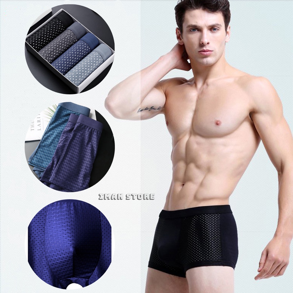 Combo Hộp 4 Quần Sịp Đùi Nam Thông Hơi, Quần Lót Nam Boxer Dạng Lưới Cao Cấp Bền Đẹp Thoáng Khí - iMan Store